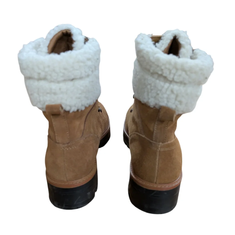 Marc Fisher Isalia Combat Boot Tan Suede with Faux Shearling Lining Size 8.5